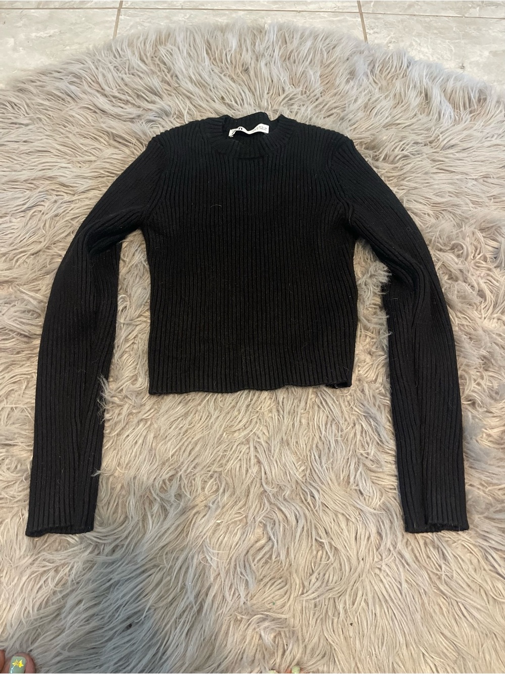 Zara Black Ribbed Crewneck Sweater